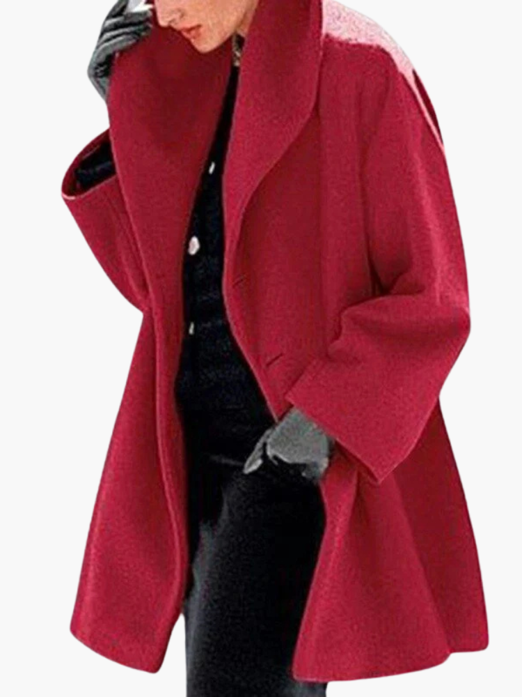 Sophia Dames Oversized Mantel - Elegante Lange Jas in Stijlvolle Rode Tint