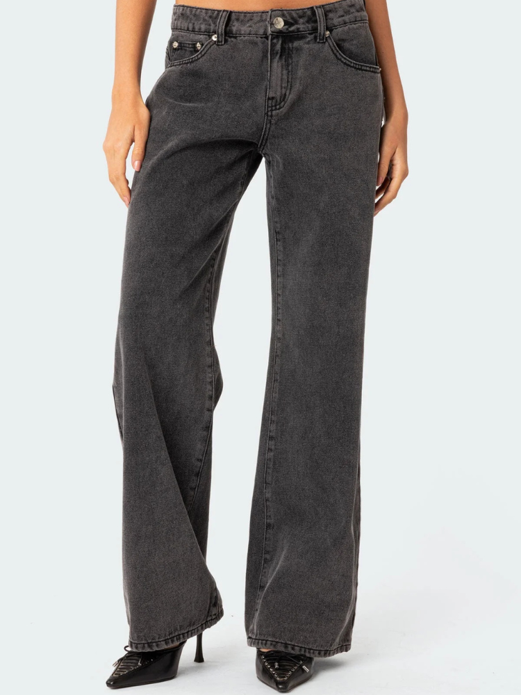 Isabella Zwarte Wide-Leg Jeans – High-Waisted Denim voor een Stijlvolle, Moderne Look