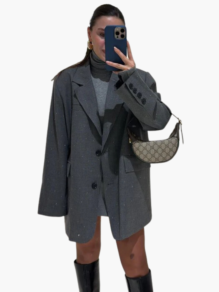Grijze Oversized Blazer – De Emma Klassieke Blazer met Glitterdetails