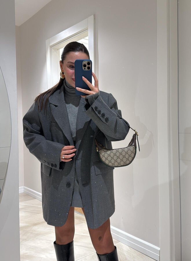 Grijze Oversized Blazer – De Emma Klassieke Blazer met Glitterdetails