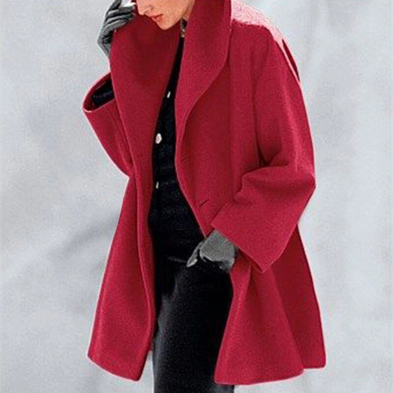 Sophia Dames Oversized Mantel - Elegante Lange Jas in Stijlvolle Rode Tint