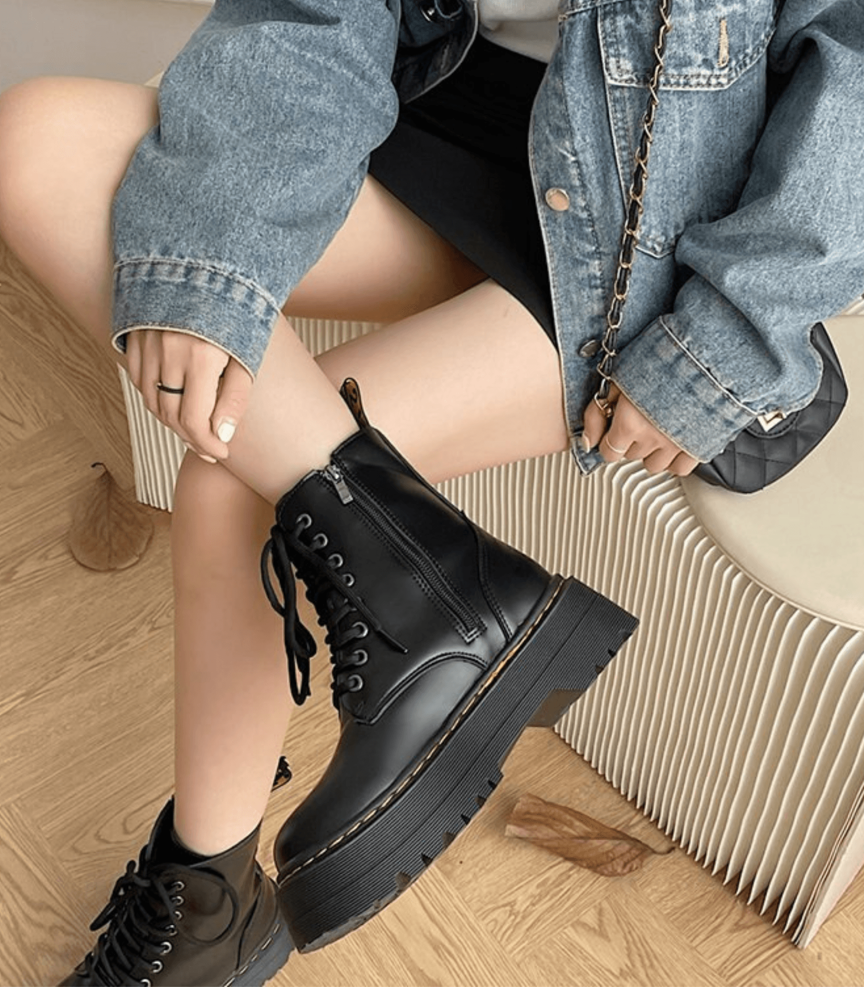 Nova | Zwarte Veterboots met Chunky Platformzool voor Dames