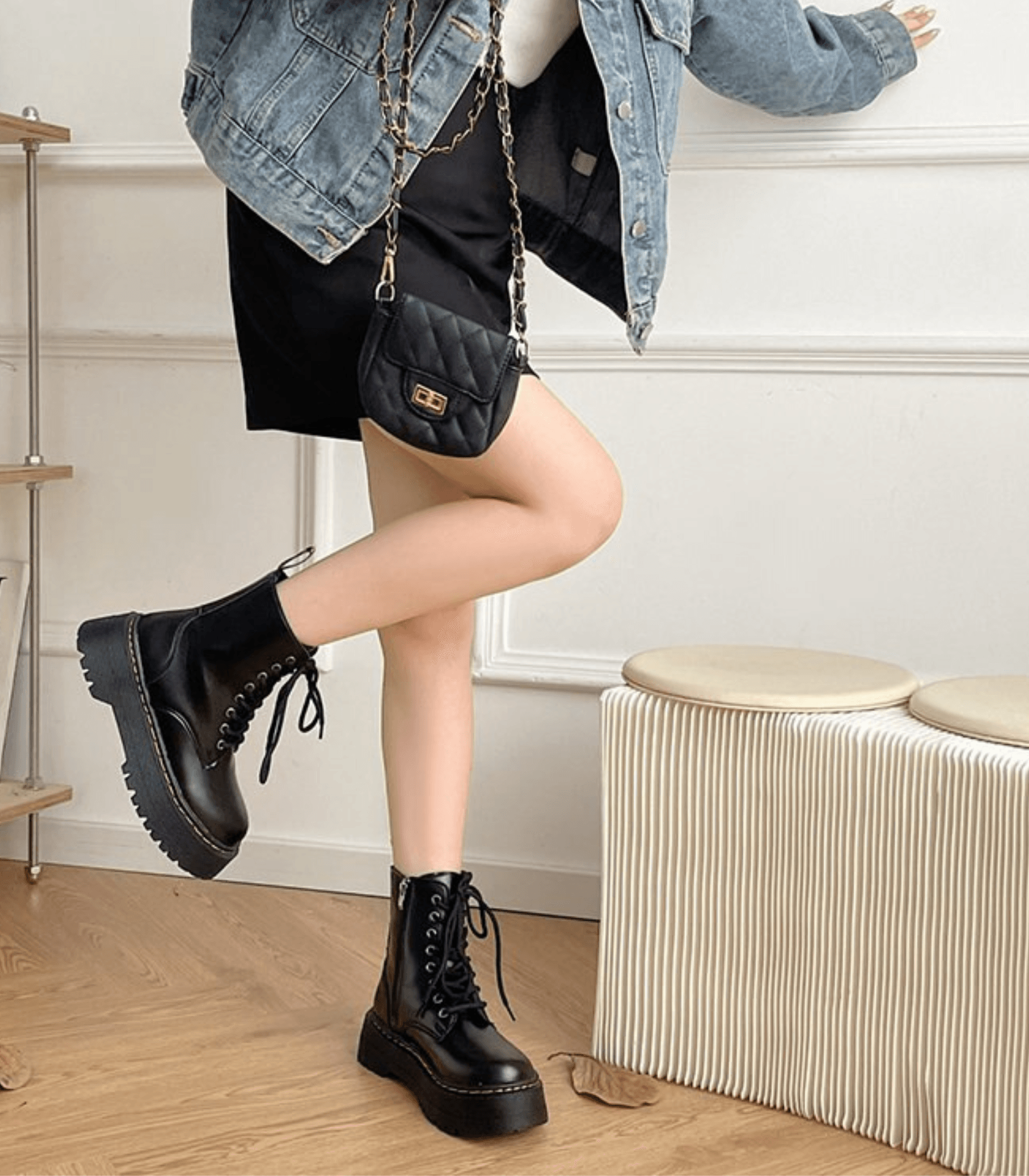 Nova | Zwarte Veterboots met Chunky Platformzool voor Dames