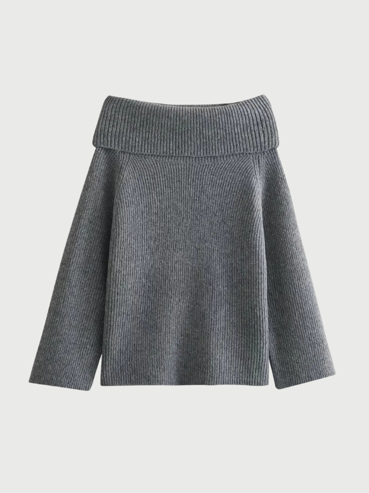 NINA | Grijze Off-Shoulder gebreide trui
