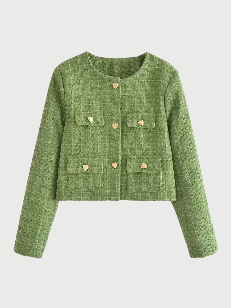 BELLA | Groene tweed set met hartjes knopen