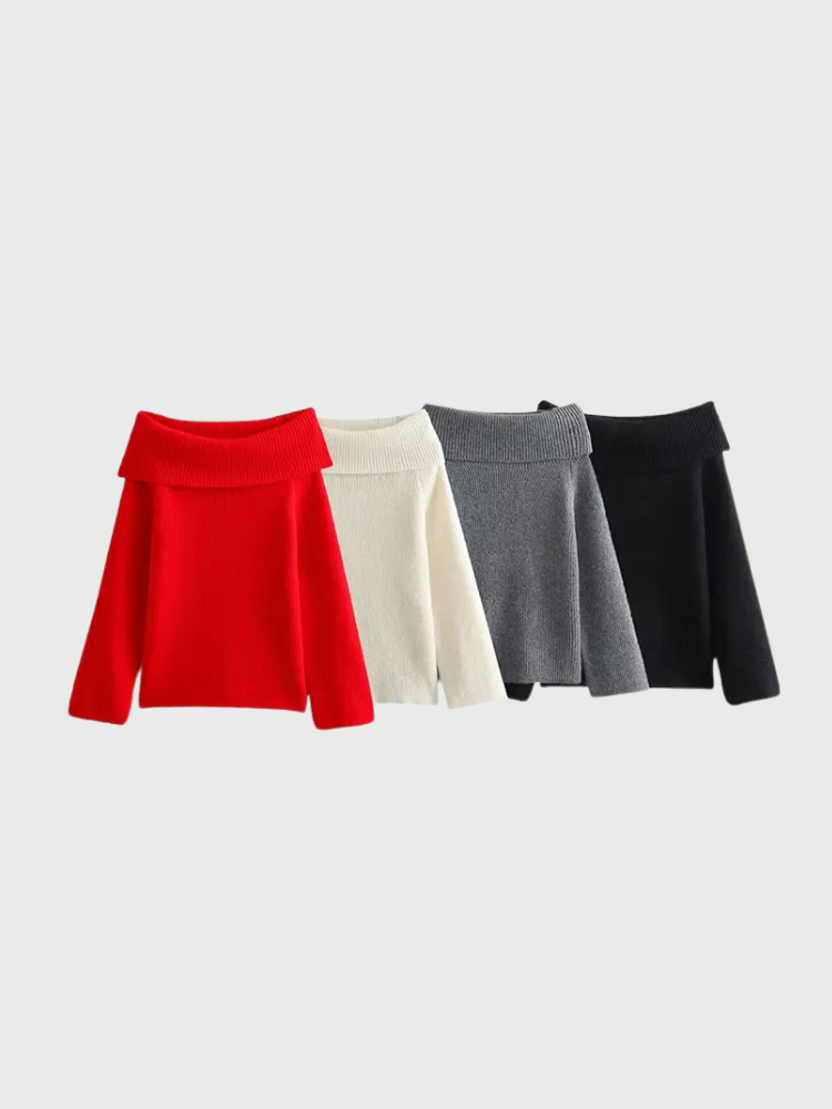 NINA | Rode Off-Shoulder Gebreide Trui